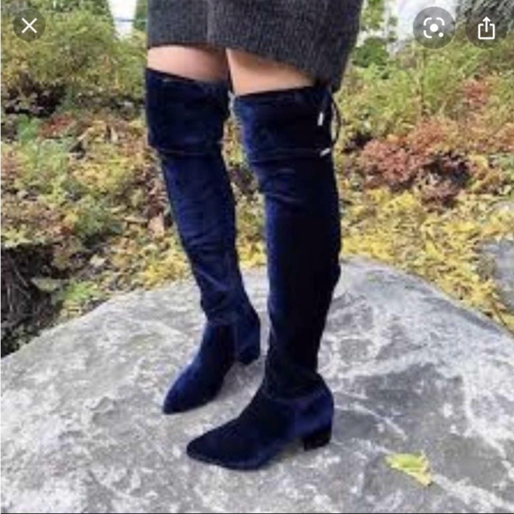 Call It Spring Velvet Over-the-Knee Boots - Deep Blue